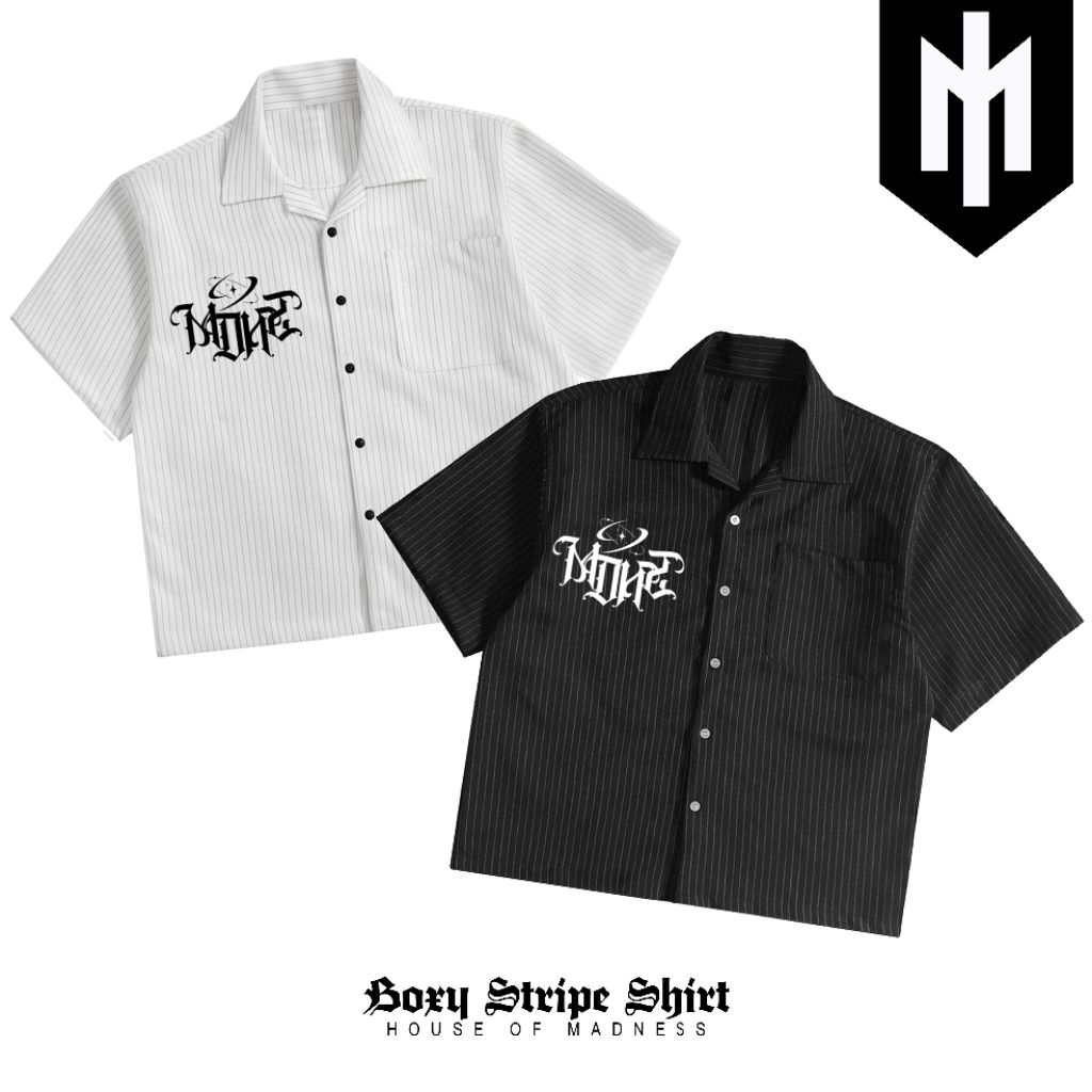 Workshirt STRIPE House of Madness GLXY – Kemeja Kerja katun Pria Skena Streetwear Premium Oversize