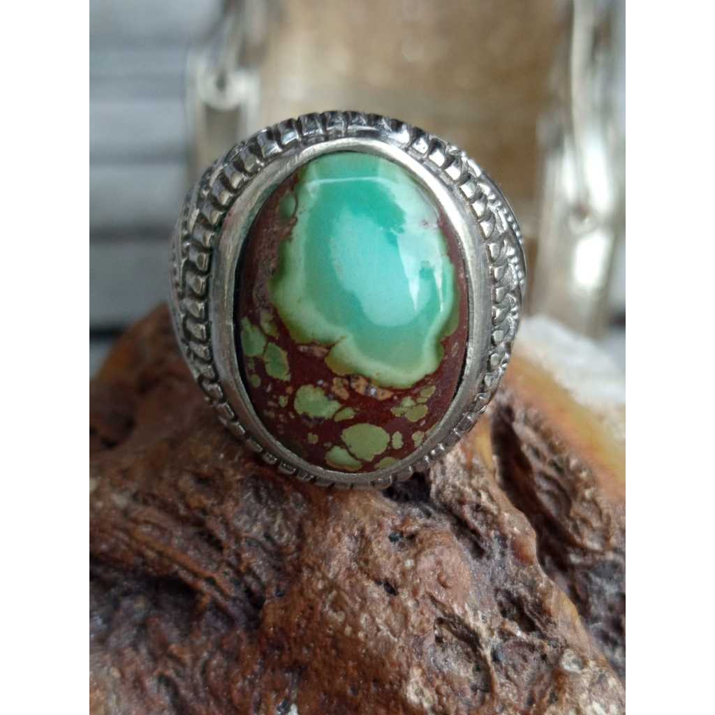 Natural Pirus Persia Hijau Pupus BodyGlass Ring Alpaka Super