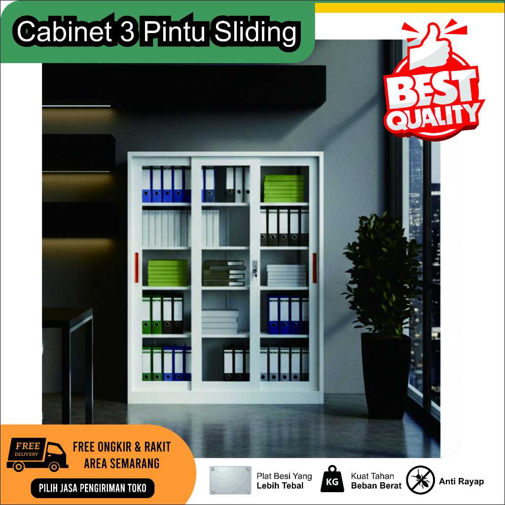 Lemari Arsip besi 3 pintu sliding kaca