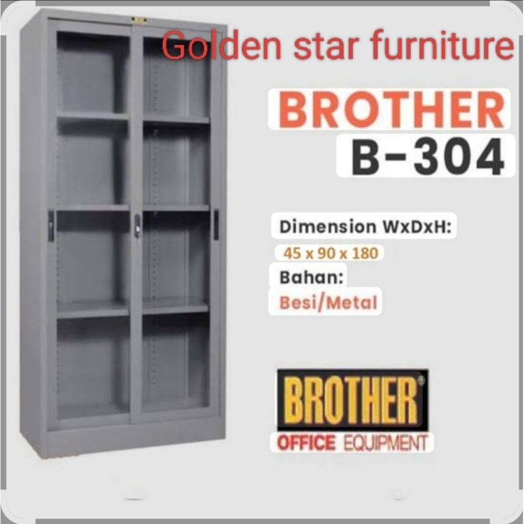 Lemari Arsip Besi Brother 2 Pintu Sliding Kaca B-304 /lemari File B-304 Metal Cabinet