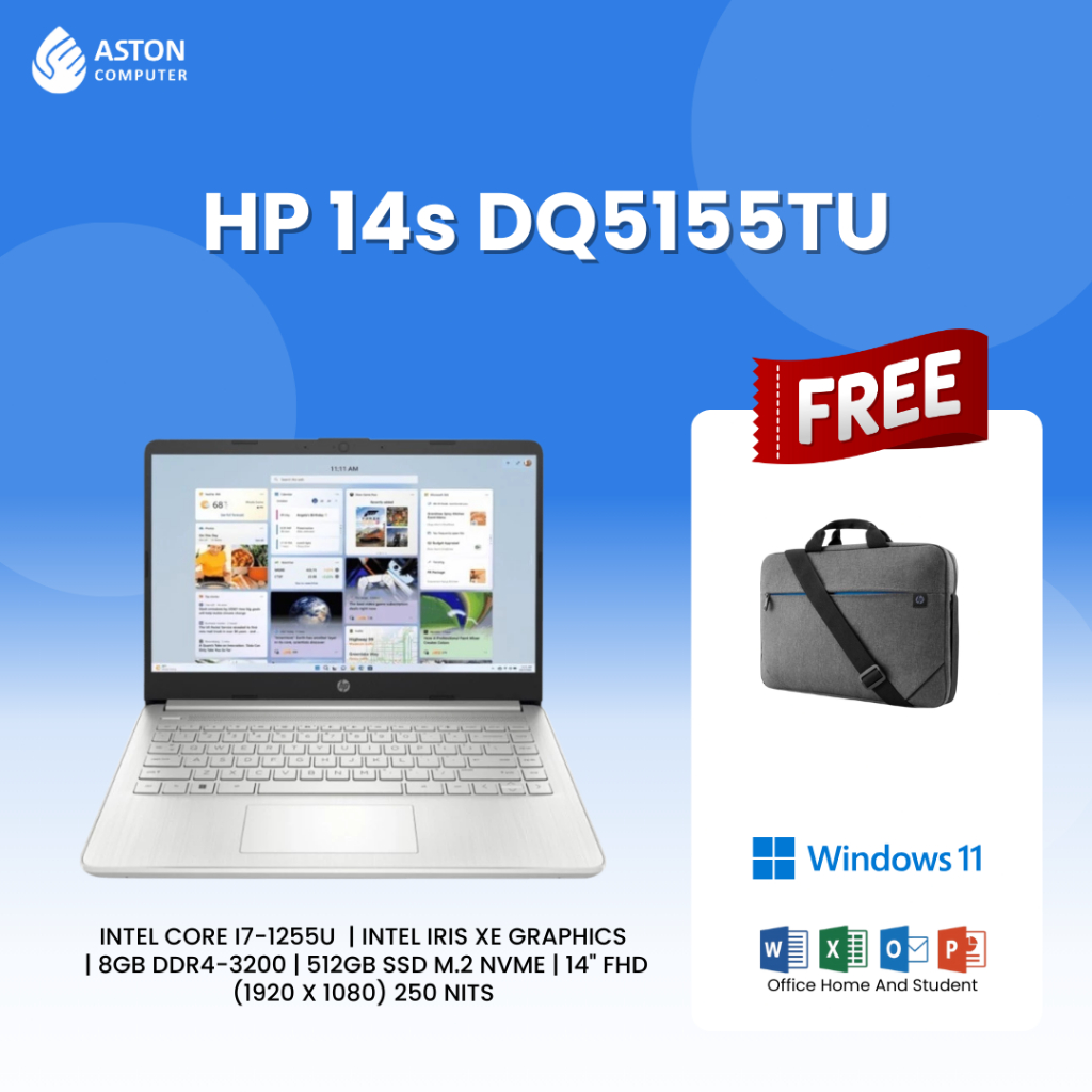 Laptop HP 14s-DQ5155TU i7-1255U SSD 512GB Iris XE 14" FHD IPS W11 OHS