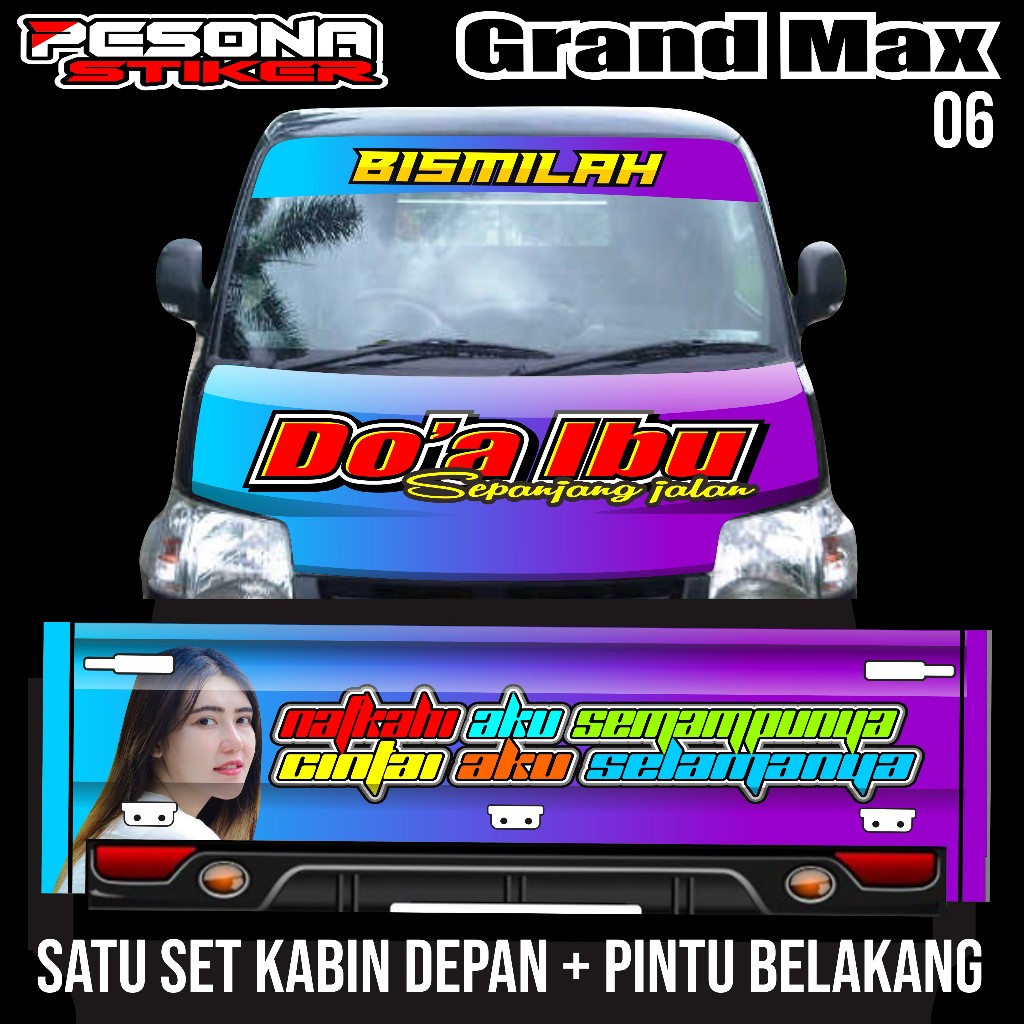 Satu set stiker decal kabin depan +kaca depan+pintu belakang mobil grandmax  bebas request kode ps 0