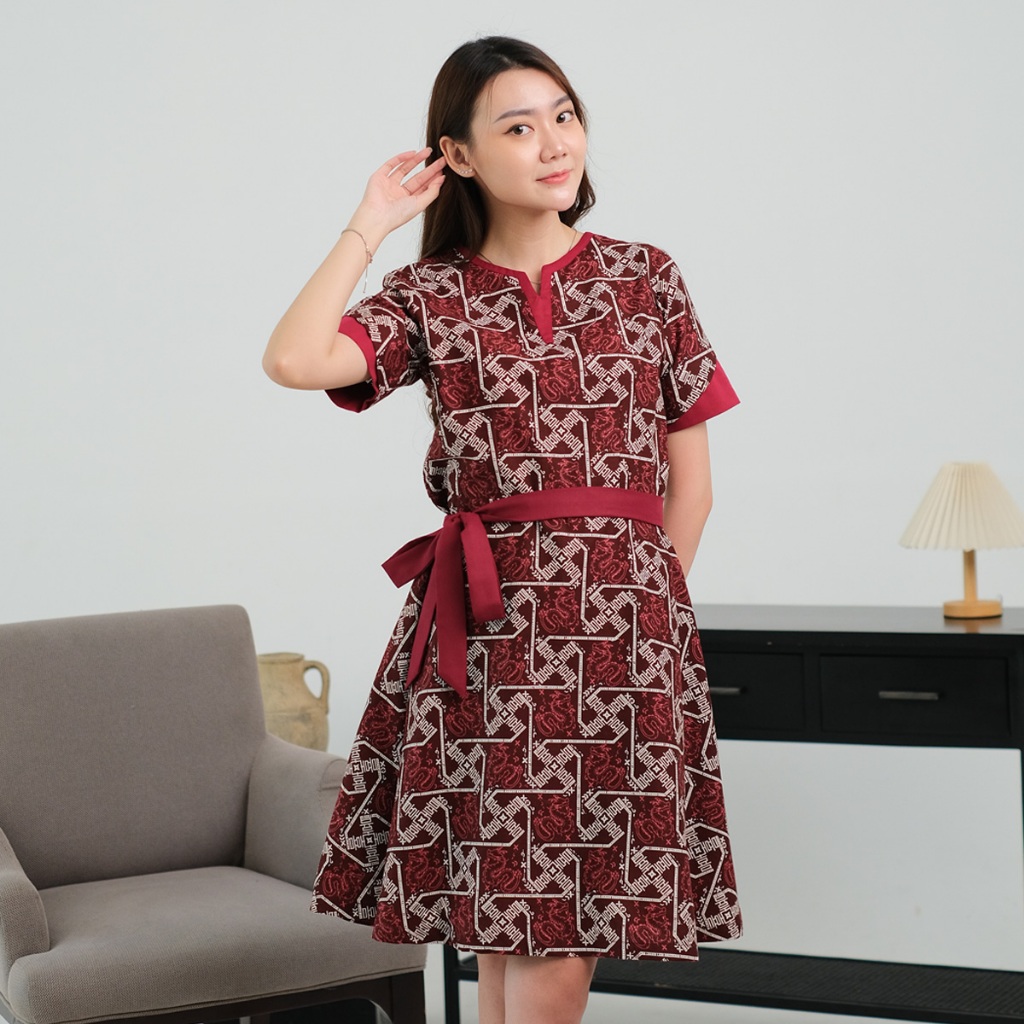My Aksa Batik Wanita Dress Furing Naga Cita Merah