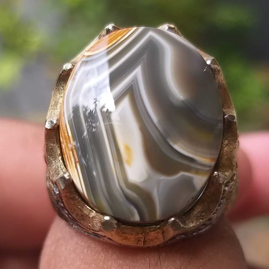 Batu Akik Karang Nunggal Pamor Junder Multicolor Tegas Berkarakter Berwibawa Solid Porselen Mewah Is