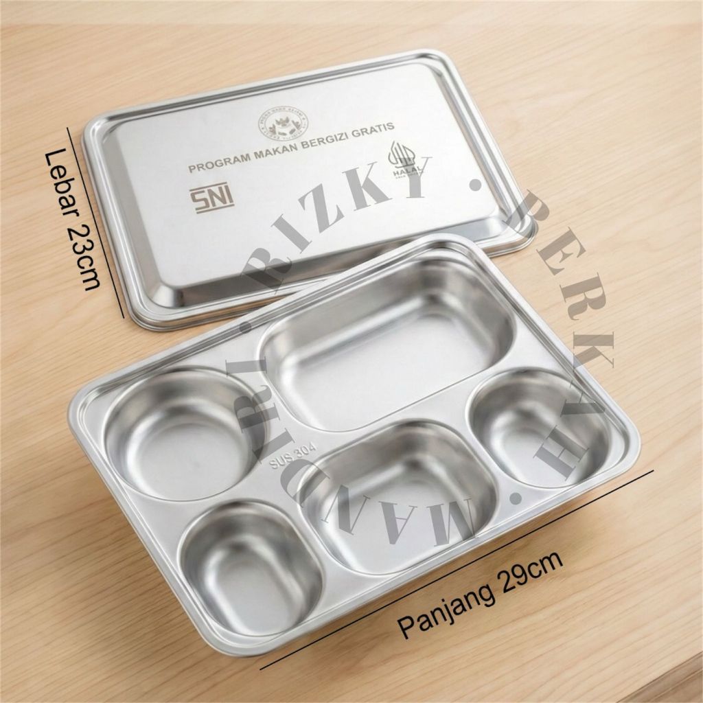 Tempat Makan Stainless 5 sekat, tempat makan MBG estetik