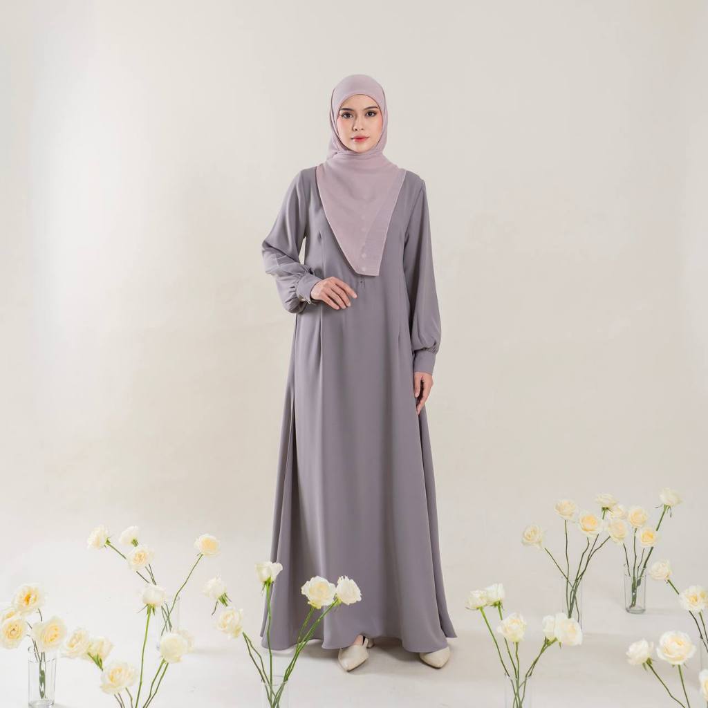 Azmiza-Maja Dress Sahara-Dress Lengan Balon Bahan Sahara Platinum-Dress Umroh Haji Daily Wear