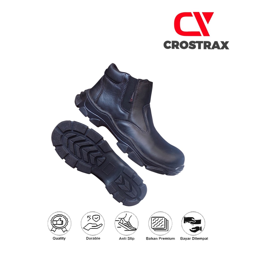 Sepatu Boots Resleting Pria Safety Crostrax Predator Tactical Resleting Ujung Besi Hiking Traveling 