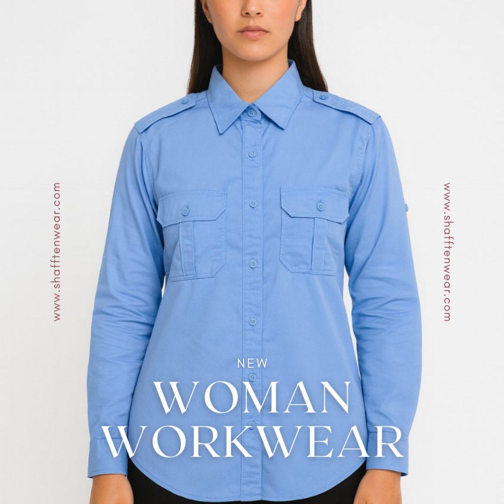 Baju Kerja Wanita / Kemeja PDL Lengan Panjang Free Bordir Nama - Biru Langit