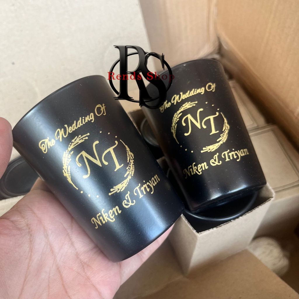 Souvenir Sablon Gelas Jamu Hitam SABLON Tanpa Kemasan Gelas Saja