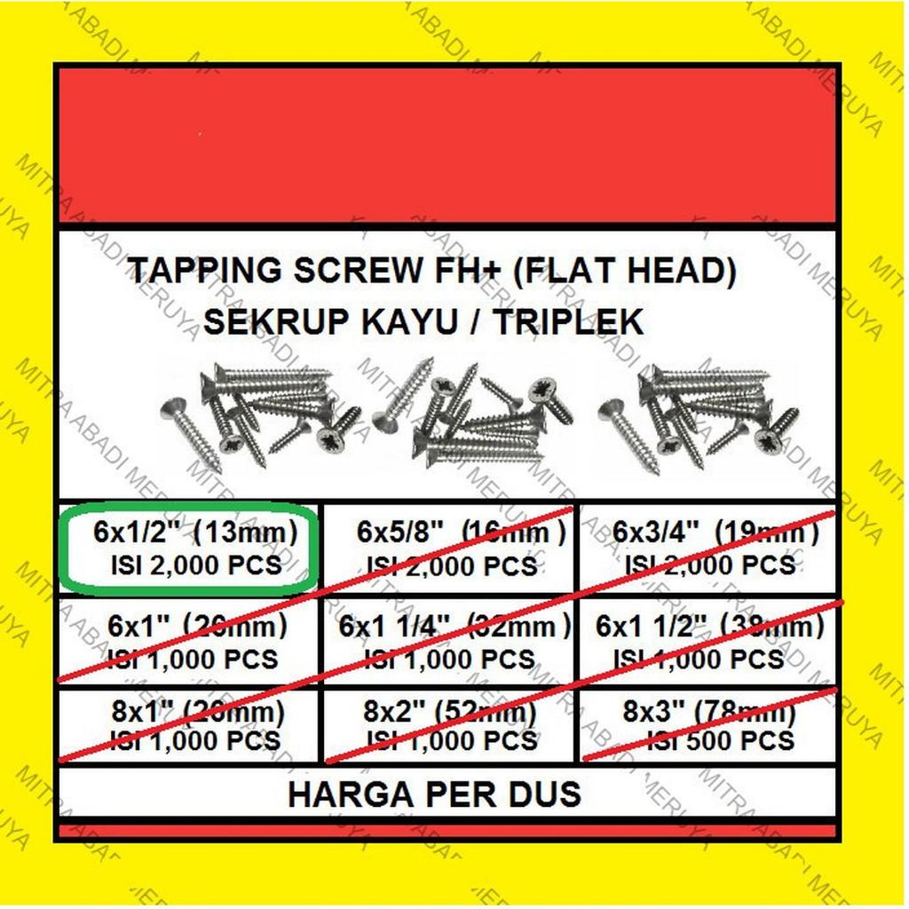 Sekrup Kayu Sekrup Tapping Screw FH 6 x 1/2" (13 mm) 1 DUS