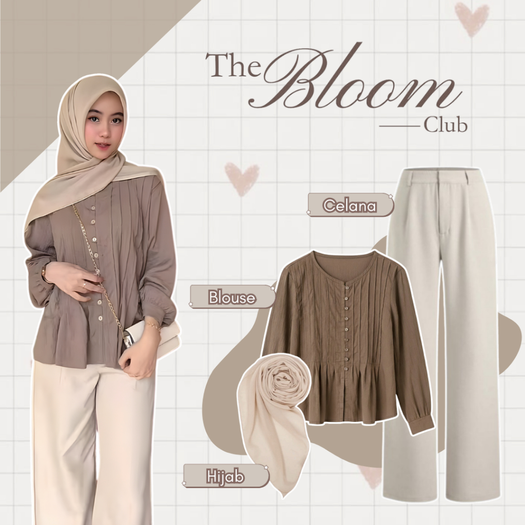 Setelan Outfit Ngopi Ootd Kiyowo Ala Gen Z (Tiffany Blouse , Celana Kulot, Hijab Segiempat) - LU233