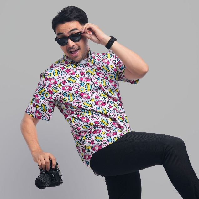 DGM Kemeja Pria Pendek Printing Premium Motif White Urban Abstract Ethnic 2858