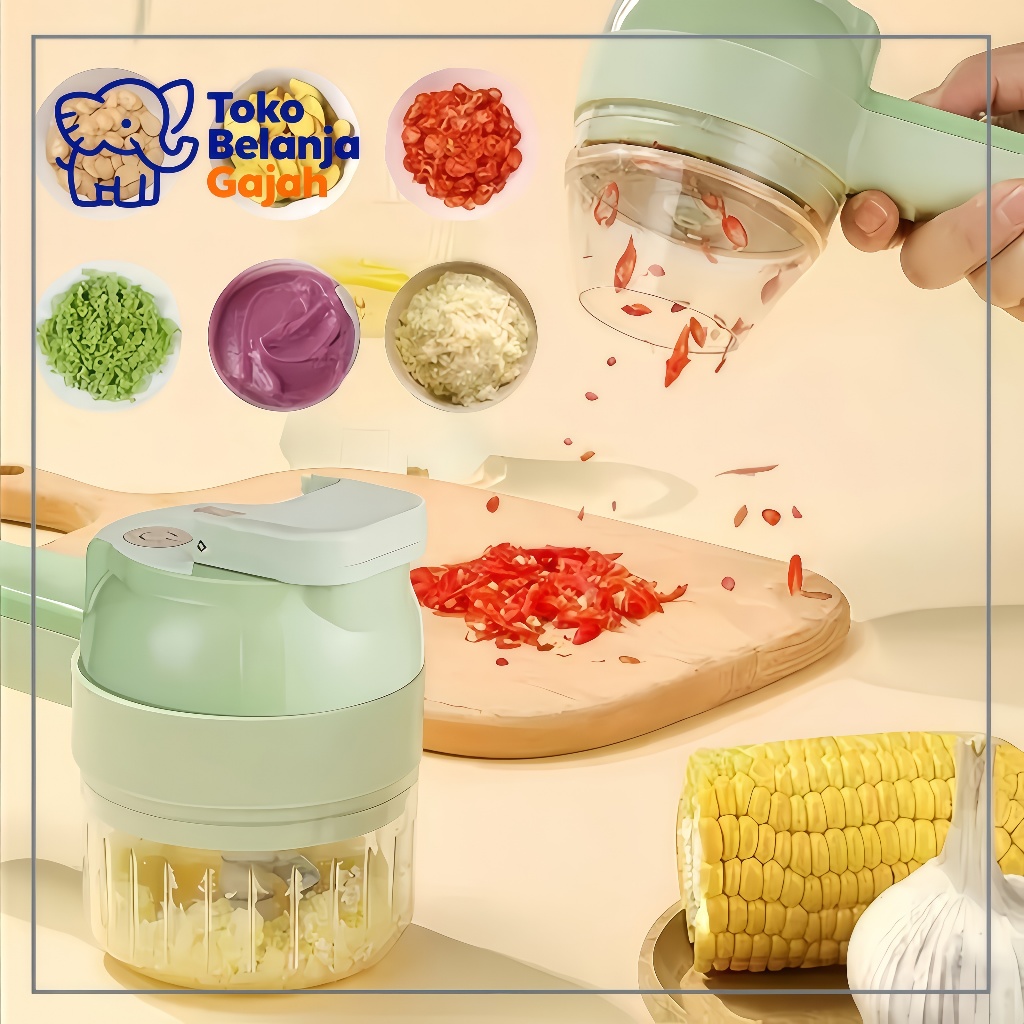 Pemukul bawang putih listrik 2 dalam 1 pemotong makanan listrik / pemotong sayuran / bawang putih