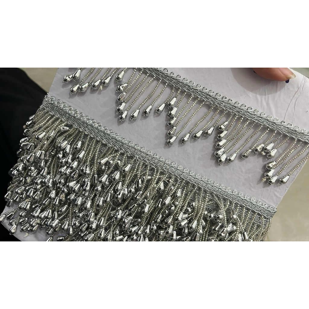 Renda juntai rumbai baju bodo silver per meter