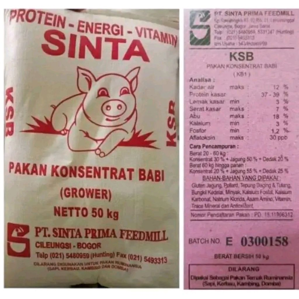 Sinta Pakan konsentrat babi growwer pellet babi