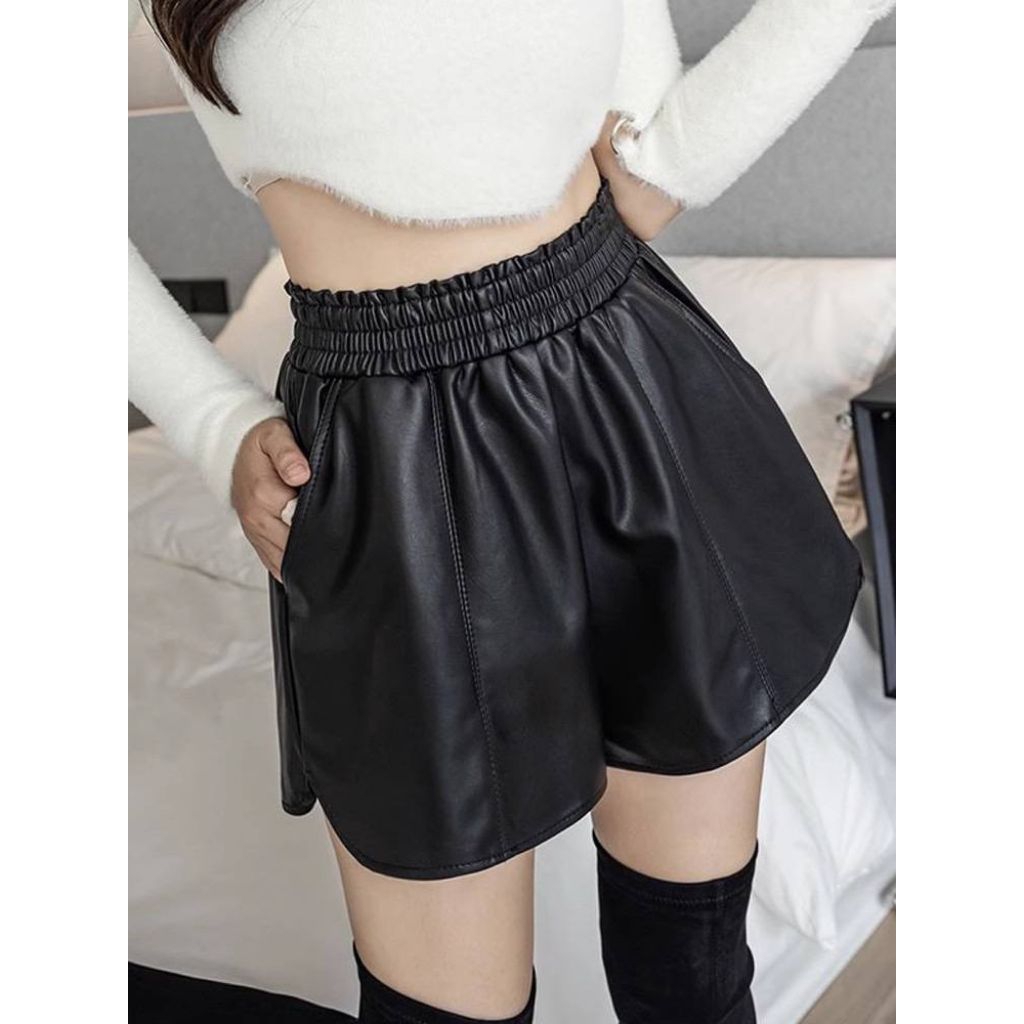 Elizabethgrosir1 Leather Hotpants Premium Mewah Bahan kulit lembut Celana Pendek Shorts High Waist 9