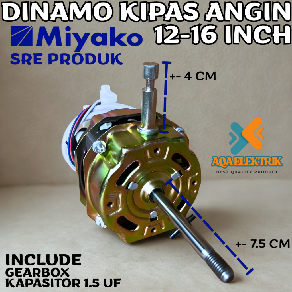 AE DINAMO KIPAS ANGIN MIYAKO 12-16 INCH KAPASITOR 1.5 UF BODY 66X16 DINAMO MESIN KIPAS ANGIN MIYAKO