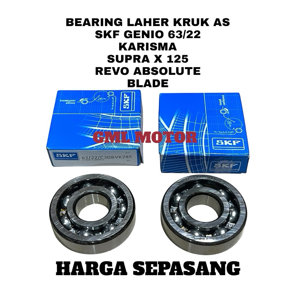 BEARING LAHAR LAHER KRUK AS SOKAR 63/22 KARISMA SUPRA X 125 REVO ABSOLUTE BLADE MEREK SKF GENIO HIGH