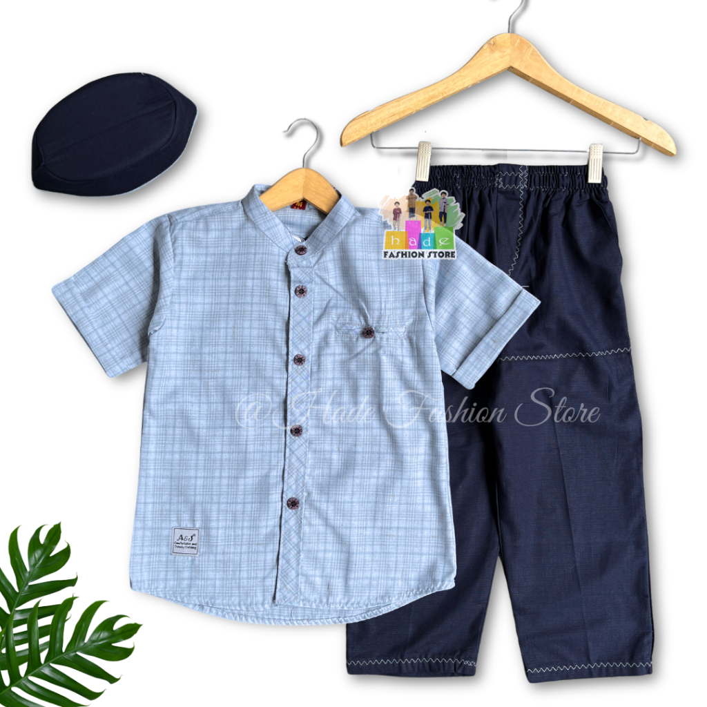 NEW SETELAN KOKO ANAK EL FATTAH LENGAN PENDEK BY A&J USIA 3-13TH Bahan Katun Touch Premium Plus Peci