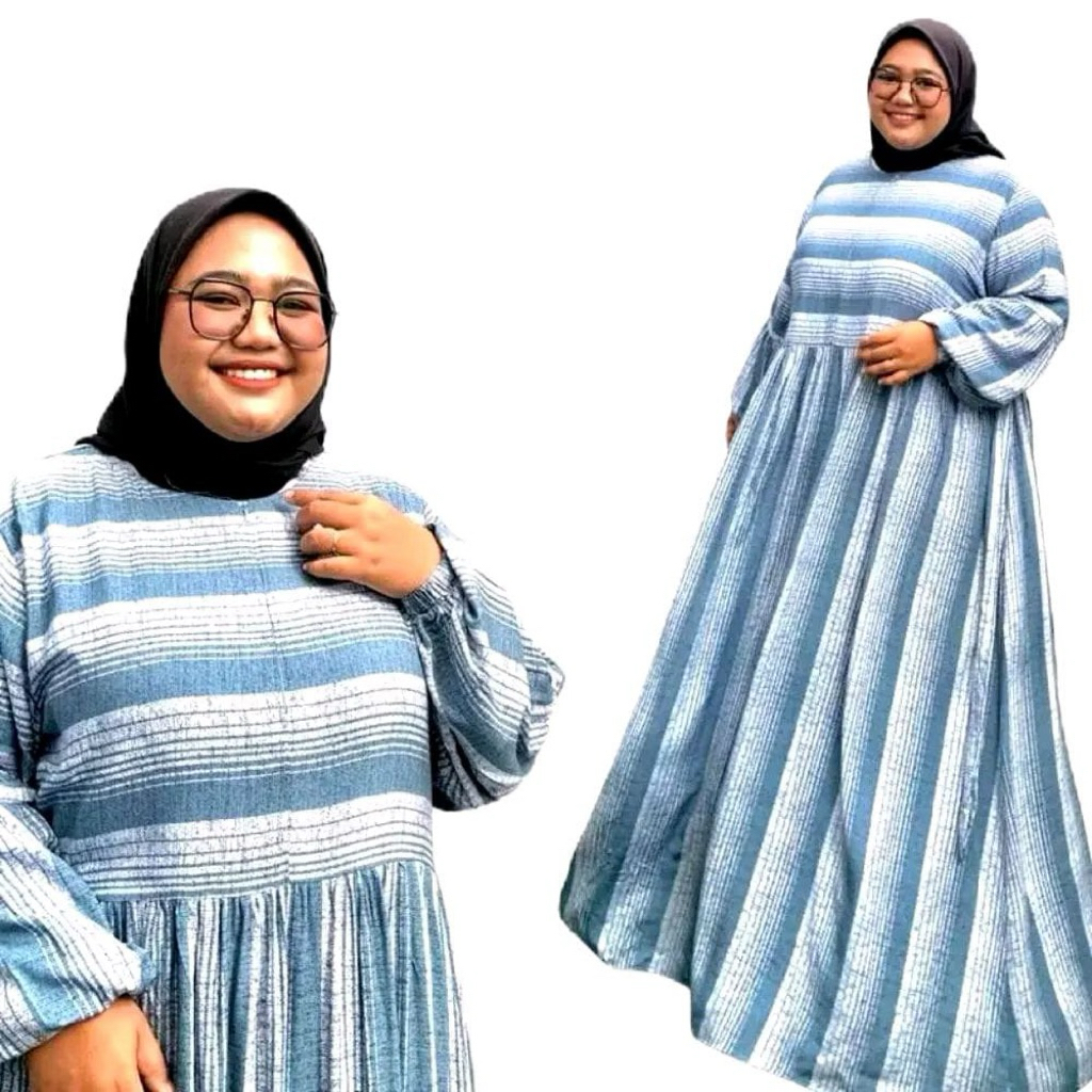 Gamis Wanita Muslimah Liris Jumbo Maxy Dress Bahan Rayon Diamond Motif Garis Busui Allsize LD120