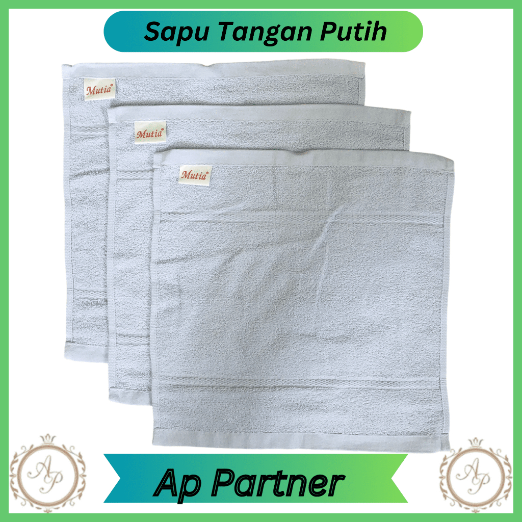 3 Pcs Sapu Tangan Handuk Putih Polos Merk Mutia | Handuk Salon Kecil Souvenir Handuk Putih
