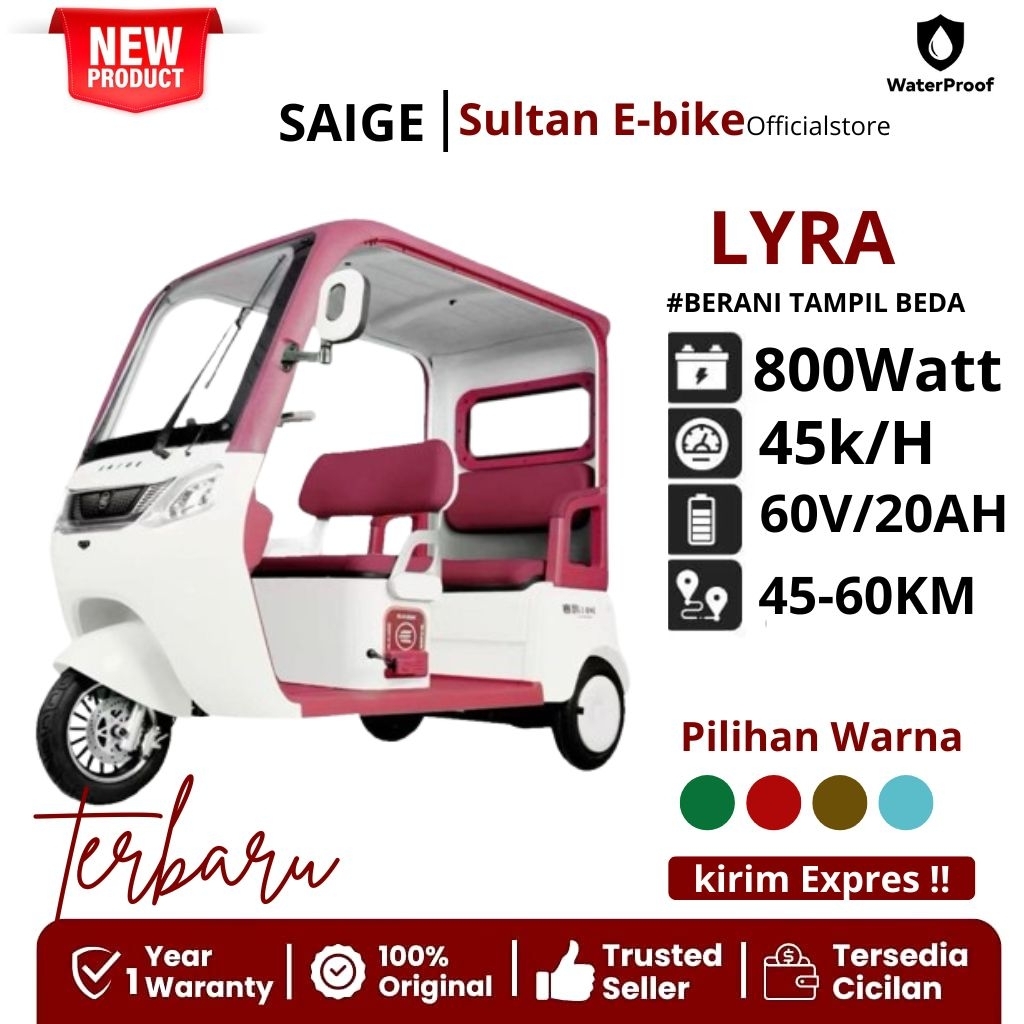 Saige Lyra Roda 3 Sepeda Listrik Terbaru Model Clasik 800Watt Tenaga Motor