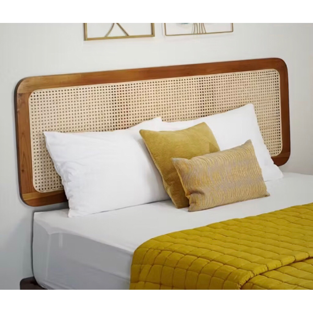headboard jati kombinasi rotan / sandaran dipan tempat tidur