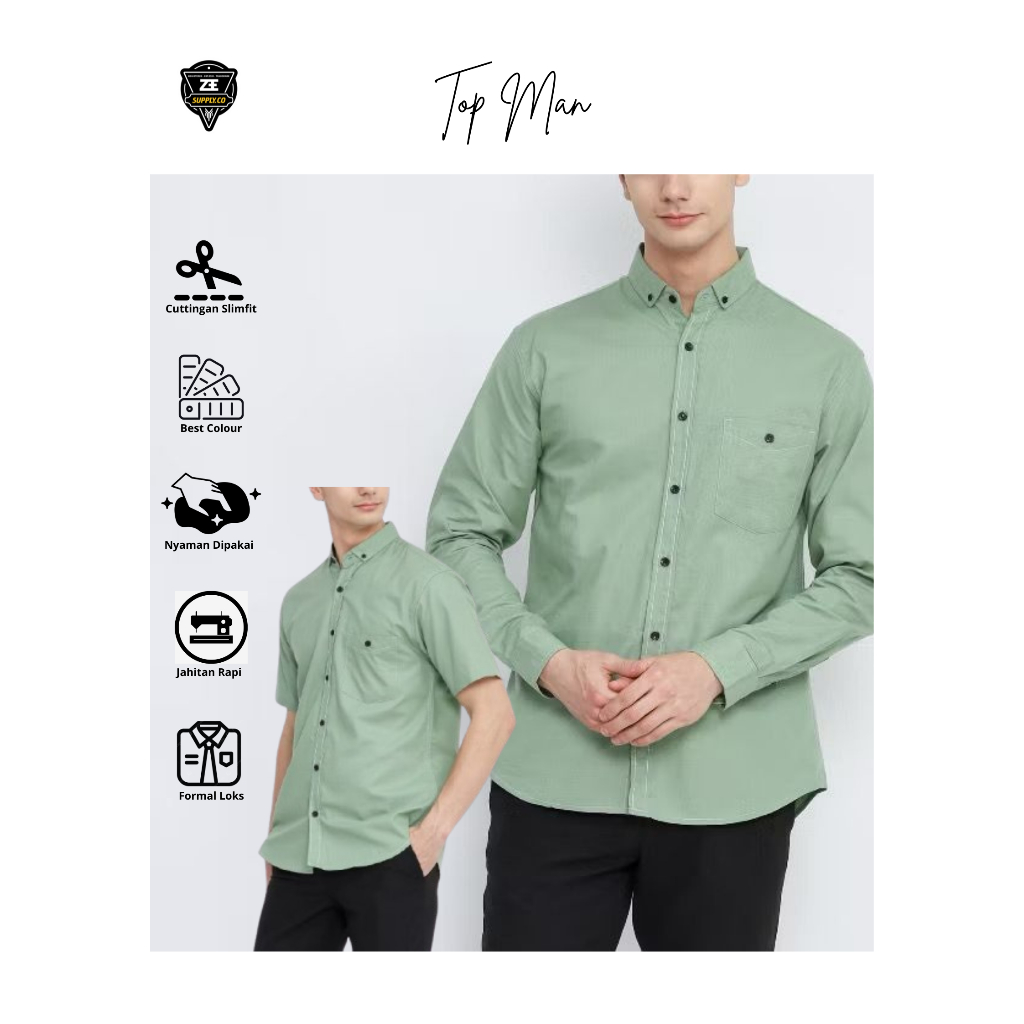 Kemeja Hijau Sage Pria | Hem Polos Lengan Panjang Dan Pendek Warna Sage Green Soft Katun Premium