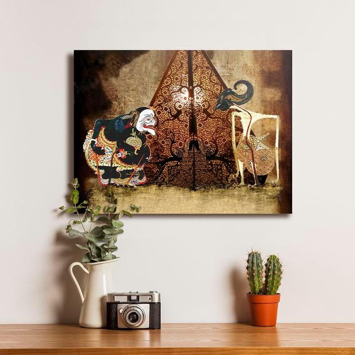 Poster Wayang Semar Ngastina Gunungan Dekorasi Hiasan Pajangan Dinding Bingkai Kayu Vintage Siap Pas