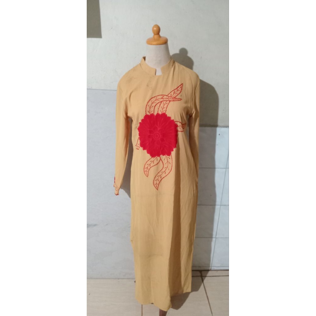 Gamis Kuning Motiv Bunga Atasan Wanita Bekas Preloved
