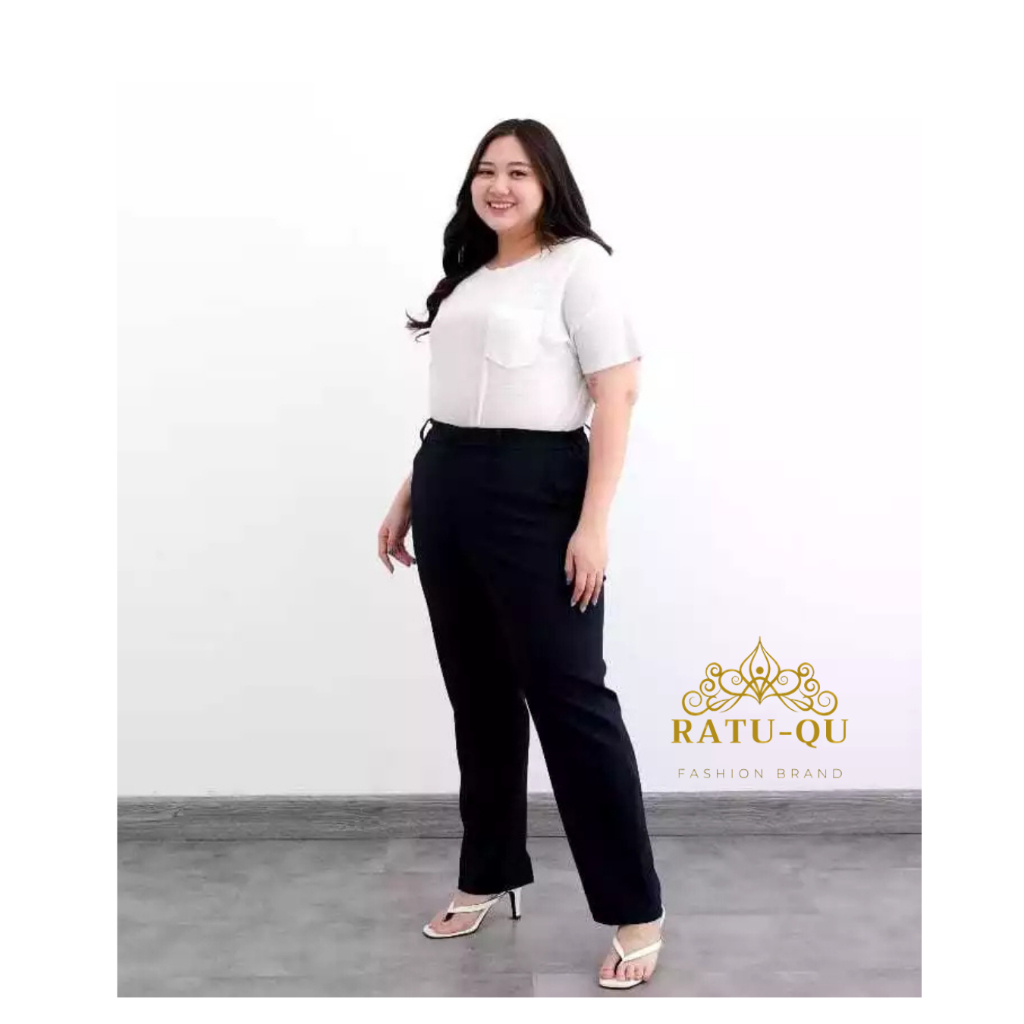 Celana Kain Hitam Wanita Formal Jumbo Kain Semiwool Premium Halus Nyaman