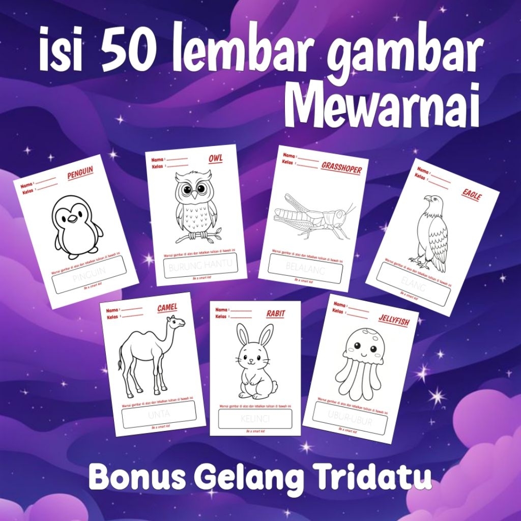 Lembar Mewarnai Untuk Anak Usia Paud Tk Dan Sd Isi 50 Lembar Gambar Hewan