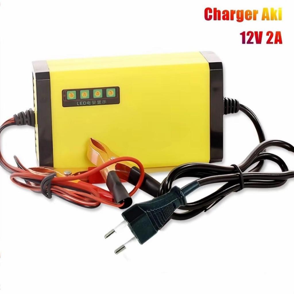 Charger Aki Portable 12/2A Motor / Charger aki Motor Kering dan Basah 12V