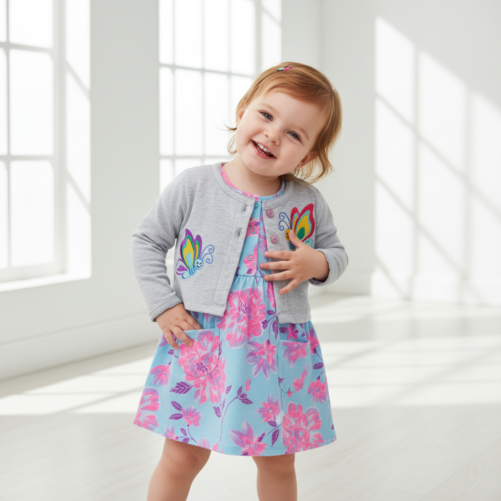 CIRCLEKID.ID Dress Anak Import Baby Ala Korea Kekinian 2 in 1 Bahan Katun Combed Newborn Hingga 2 Ta