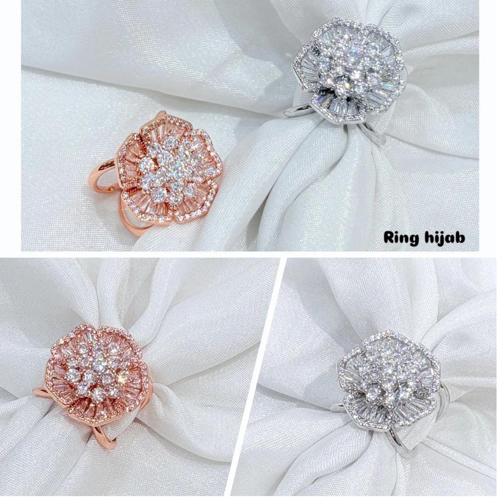 Ring Hijab Fashion Baguette Flower Diamond Zircon / Ring Bros Ring Scraft