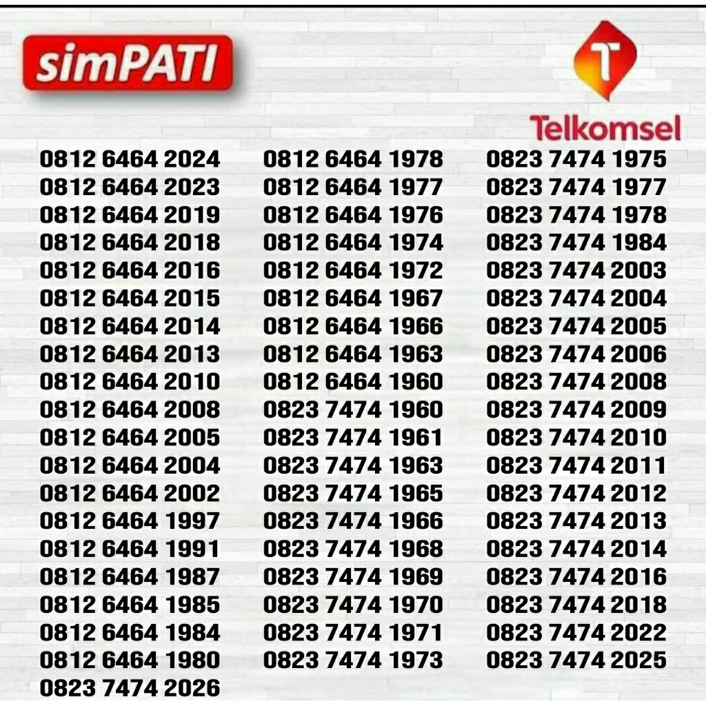 Nomor Cantik Telkomsel  Simpati Tahun Telkomsel 1970 1971 1972 1973 1974 1975 1976 1977 1978 1979 19