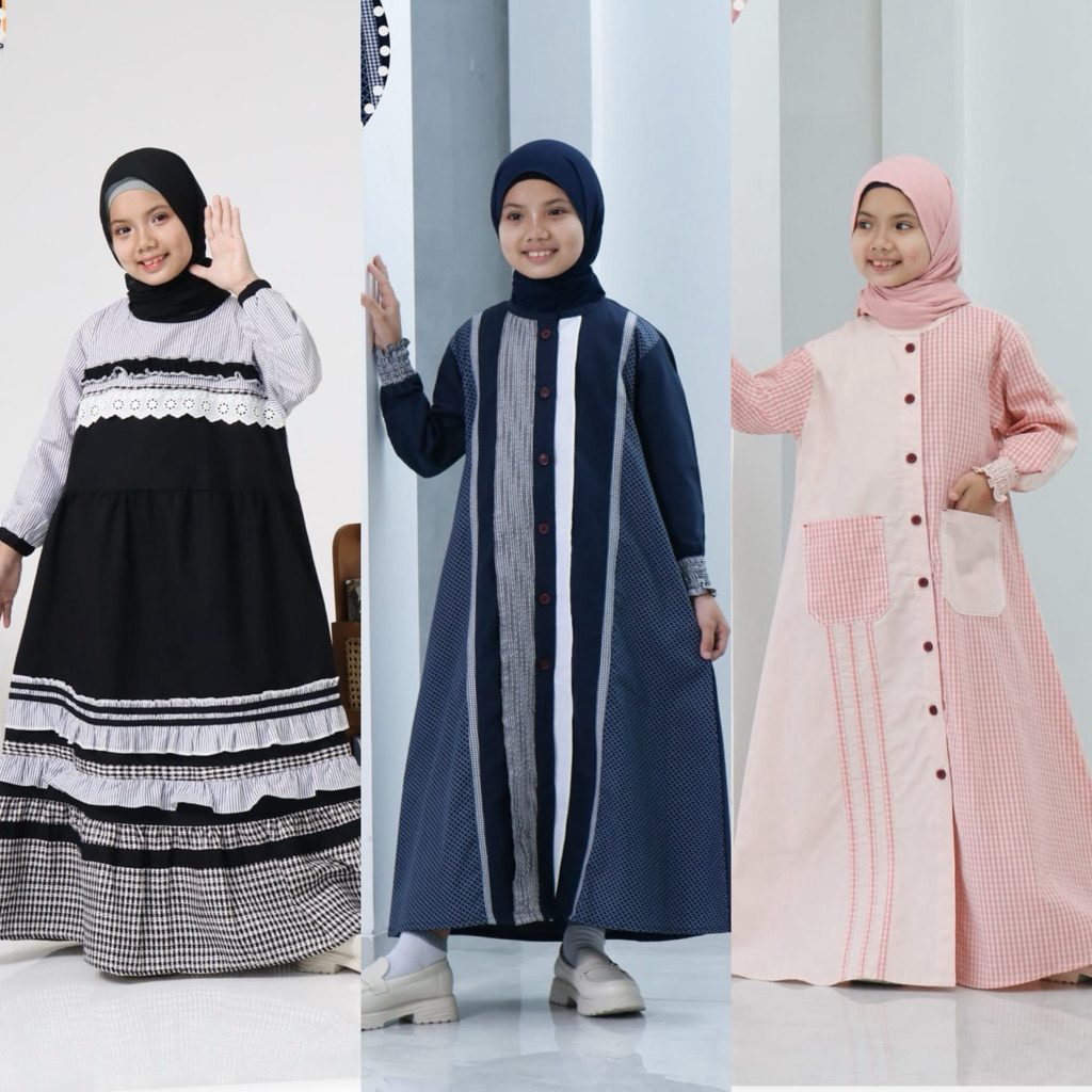 (SIZE XL)GAMIS KATUN KOMBINASI ANAK DALIMA KIDS BY SEMUT