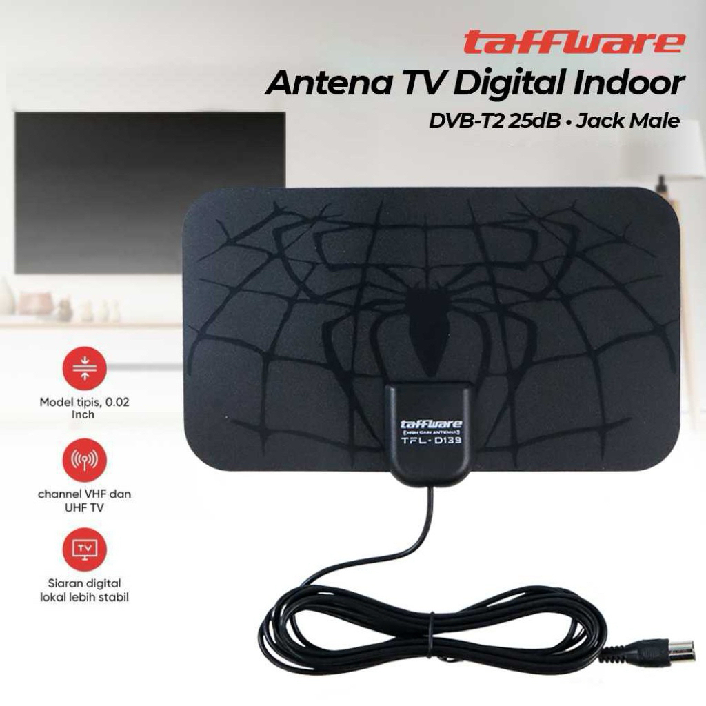 Taffware Antena Tv Digital/Tabung Indoor Dvb-T2 25db Spider Male Jack Plug