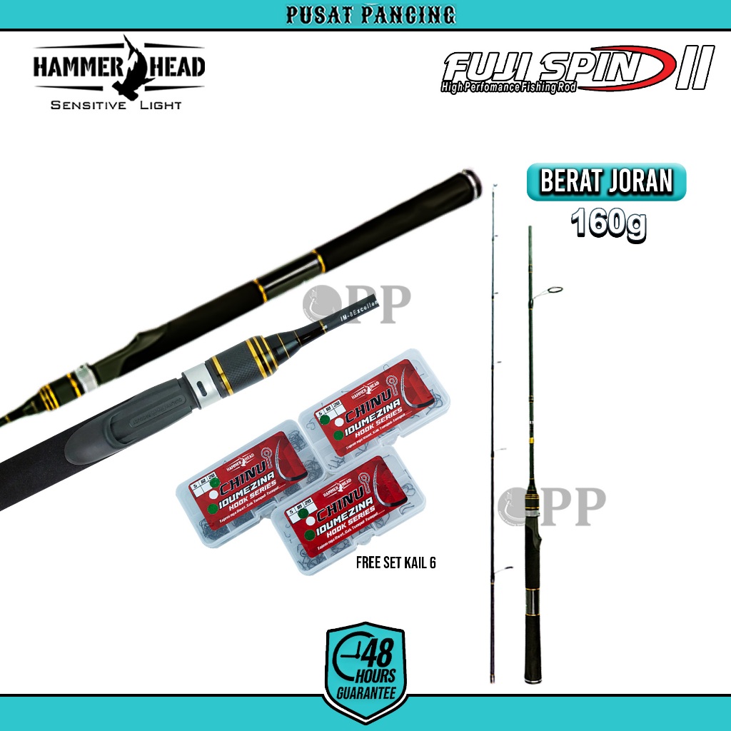 [GRATIS 1 SET KAIL] HAMMERHEAD Joran Pancing Spinning FUJI SPIN 562 - 602 Hi-Carbon Blank Hollow Car
