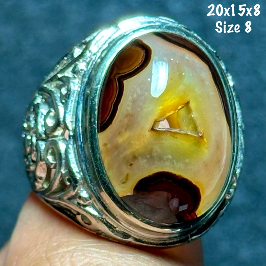 Cincin Batu Akik Natural Yaman Combong Alami Junder Segitiga Kristal (asli alam)