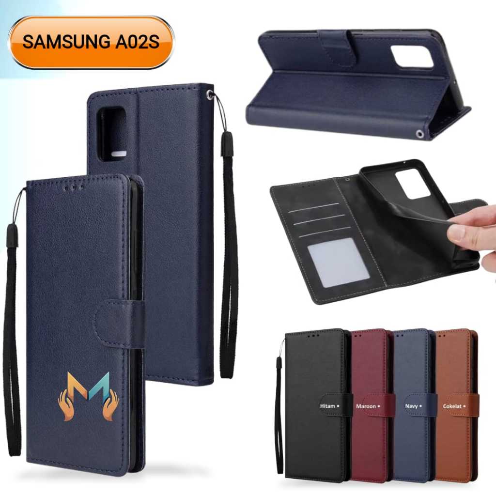 Flip Case Leather Samsung A02s Casing Dompet Kulit Buka Tutup