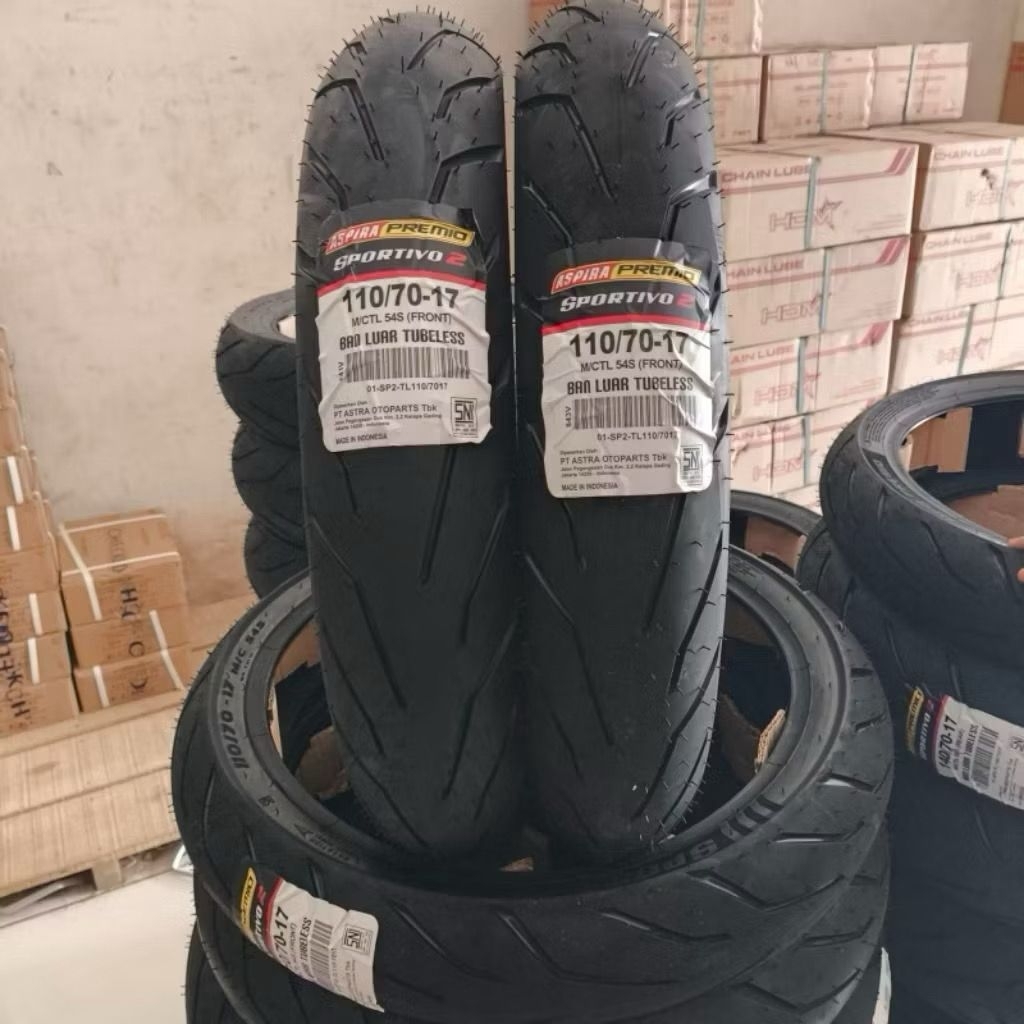 BAN TUBELESS ASPIRA PREMIO SPORTIVO 2  RING 17 90/80-17 100/80-17 120/70-17 150/60-17 ORIGINAL