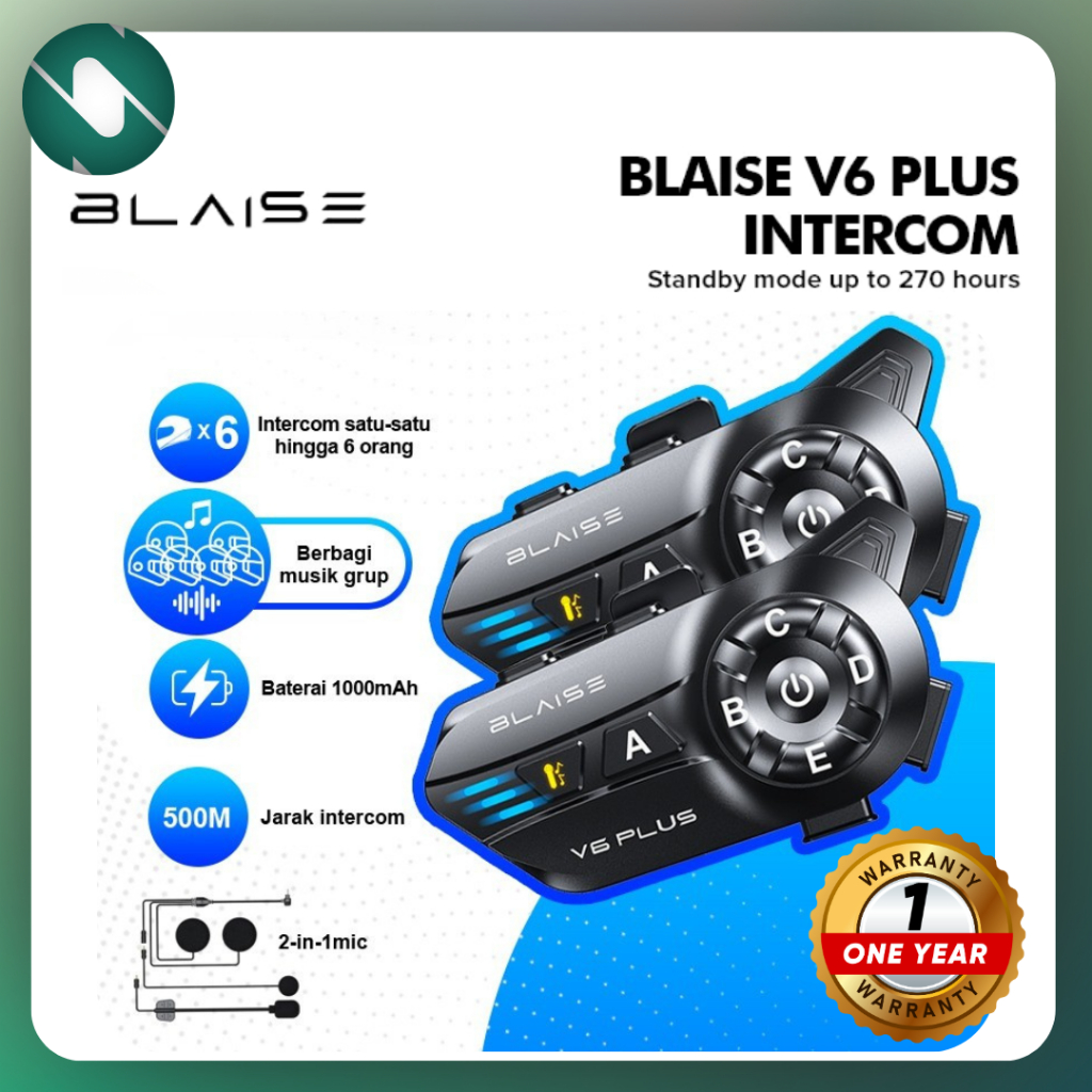 BLAISE V6 Plus Intercom Helm headset Interkom buat 6 Riders