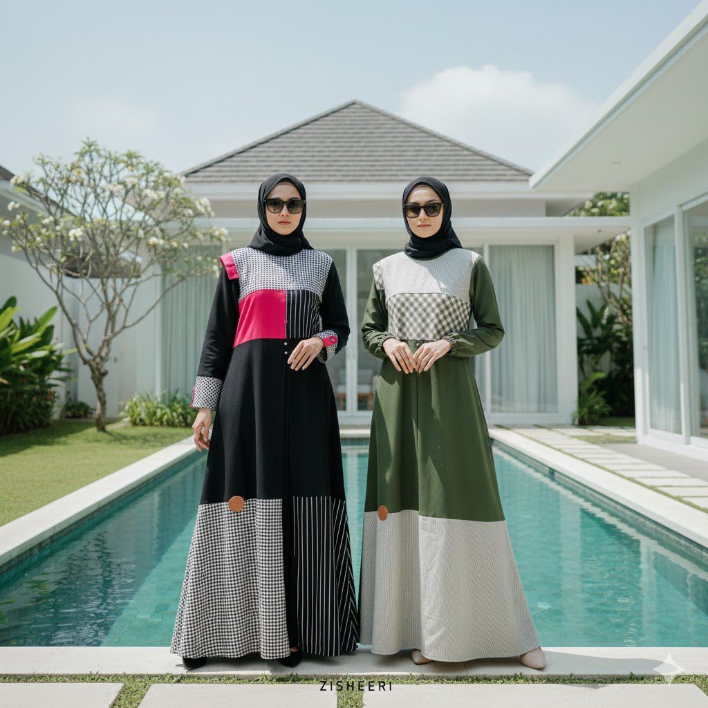 ZISHEERI ORIGINAL - Dress Seroja Bahan Katun Bermotif