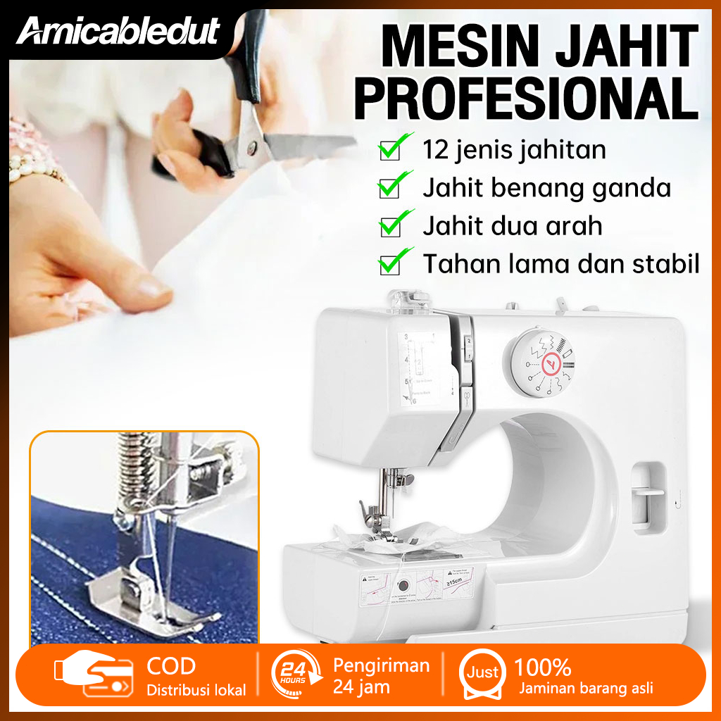 Mesin Jahit Mini Portable Multifungsi - 12 Pola Jahitan, Dual Control Listrik & Pedal, Fitur Lubang 