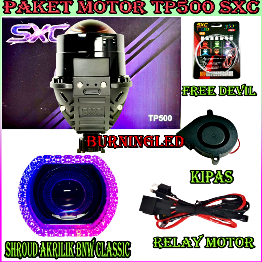 PAKET MOTOR LAMPU UTAMA PROJECTOR BILED SXC TP500 2,5 INCHI 60 WATT BLUELENS BILED SXC PREMIUM QUALI