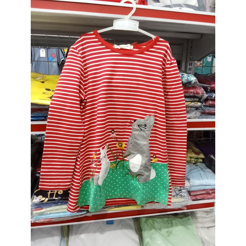 Nice Atasan Kaos Tunik Import Lengan Panjang Salur Motif Tikus Size 30 (5-9th)
