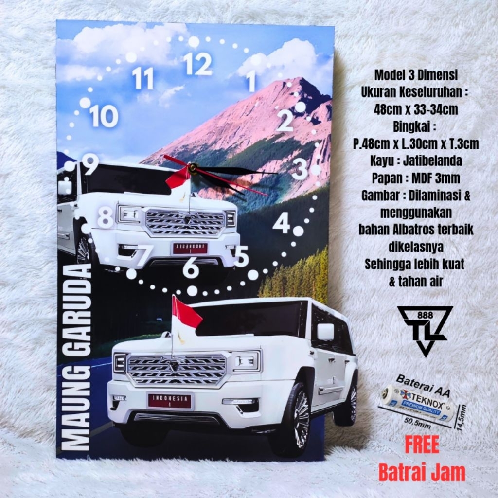 Jam Dinding 3 Dimensi Aesthetic Maung Garuda Ukuran Jumbo 48x34cm