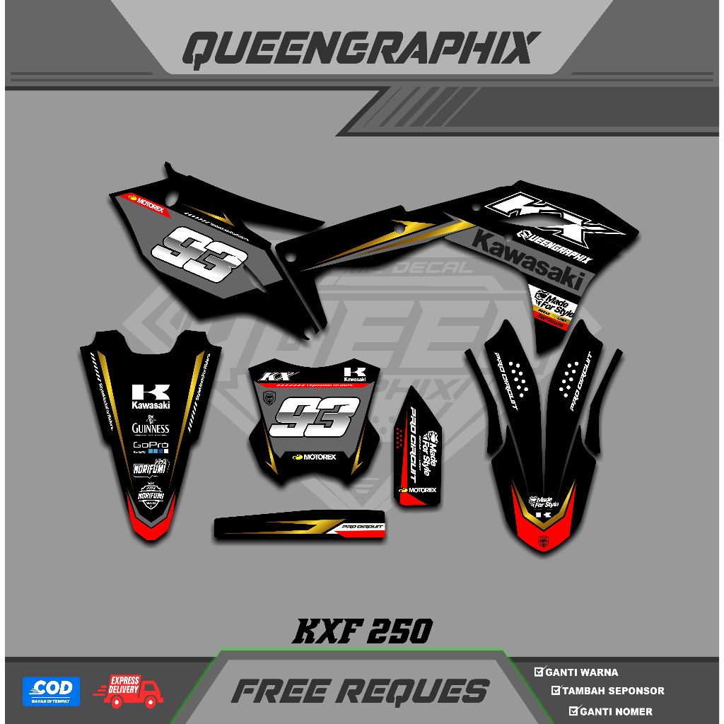 DECAL KX F 250, GTX  KX F 250 BISA CUSTOM DESAIGN NAMA, NOMOR, SPONSOR, WARNA (2)