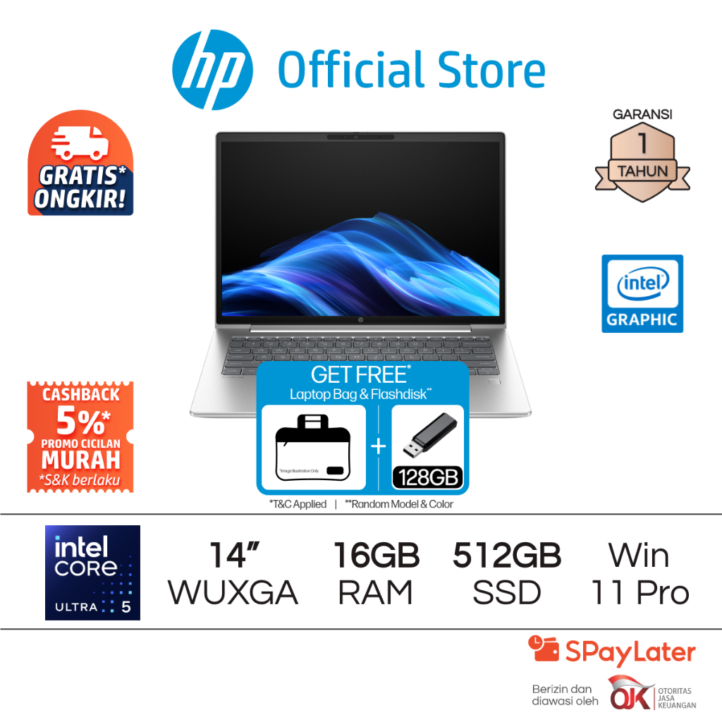 Laptop HP ProBook 4 G1i Intel Core Ultra 5 Intel Graphics 16GB RAM 512GB SSD Silver Free Windows 11 
